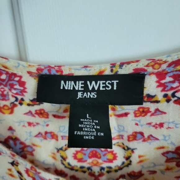 Nine West Women's Floral Boho Floral Multicolor Rolltab Sleeve Tunic Size Large - Picture 3 of 6